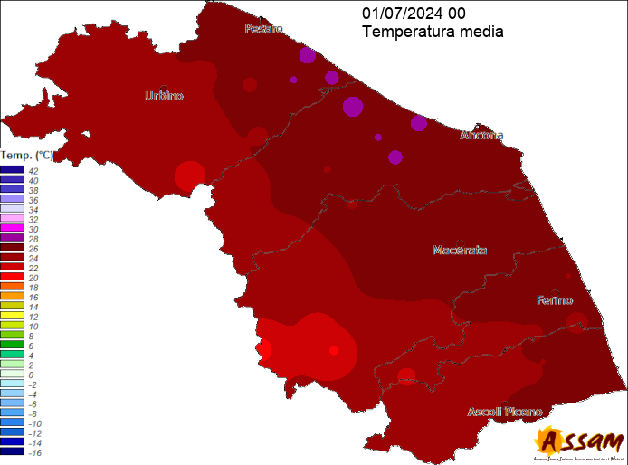 Meteo Regione Marche ASSAM - Carte temperatura media giornaliera